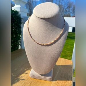 Handmade Beaded Choker Necklace with Peach Pink Orange Nude Color Beads